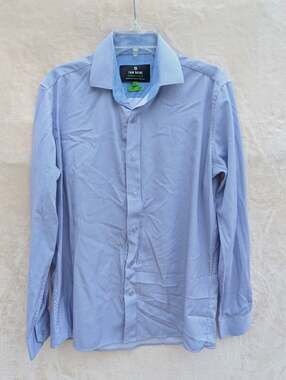 Tom Baine Performance Slim Fit Long Sleeve Blue Check Shirt Size M 15-15.5